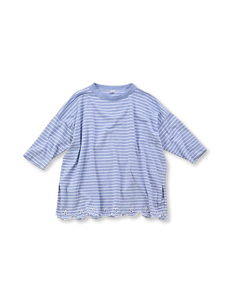 Oxford Kanoko Cotton Stripe Cutwork T-shirt Saxe x White