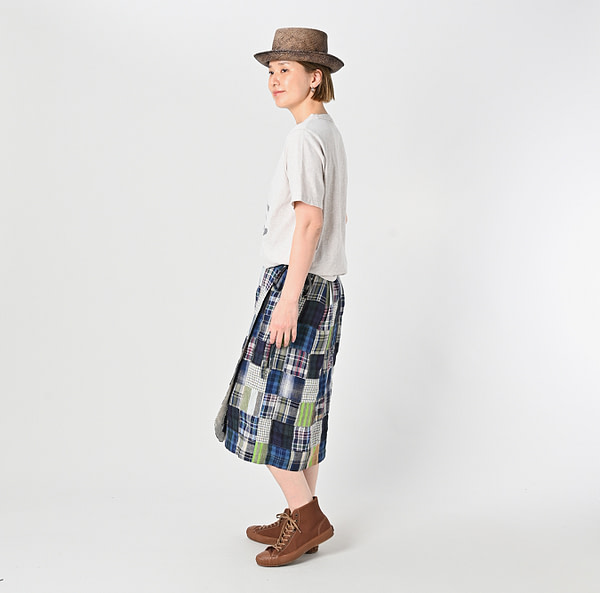 Indian Linen Patchwork Wrap Skirt Female Model