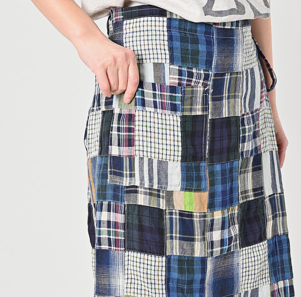 Indian Linen Patchwork Wrap Skirt Detail