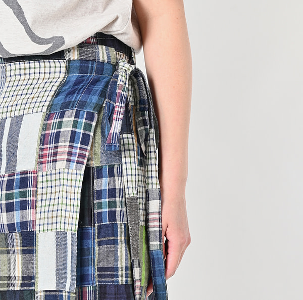 Indian Linen Patchwork Wrap Skirt Detail