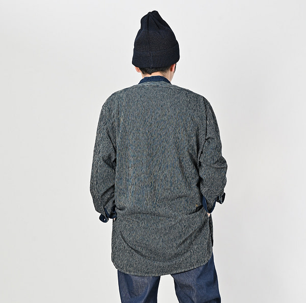 Indigo Hickory Tenjiku Grandpa Pull Shirt Male Model
