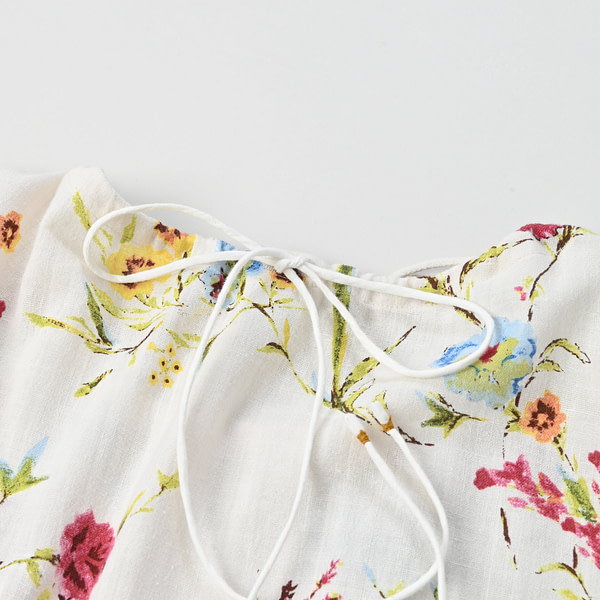 Indian Khadi Next to Spring Print Gathered Blouse Detail