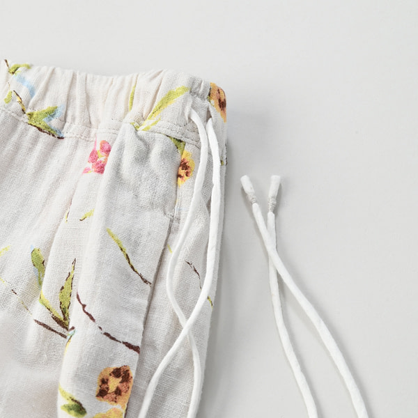 Indian Khadi Next to Spring Print Rapper Pants Detail