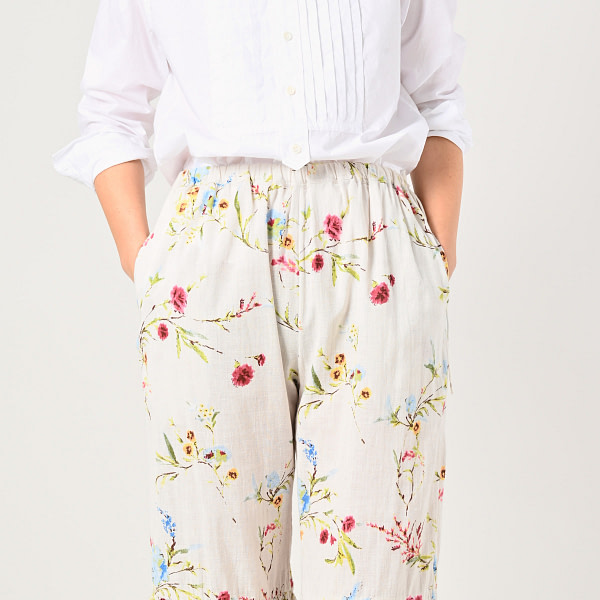 Indian Khadi Next to Spring Print Rapper Pants Detail