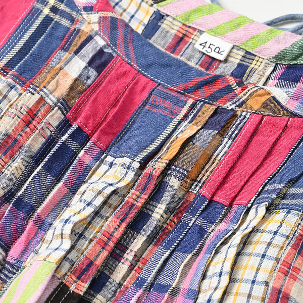 Indian Linen Patchwork Dress Blue Patchwork Detail