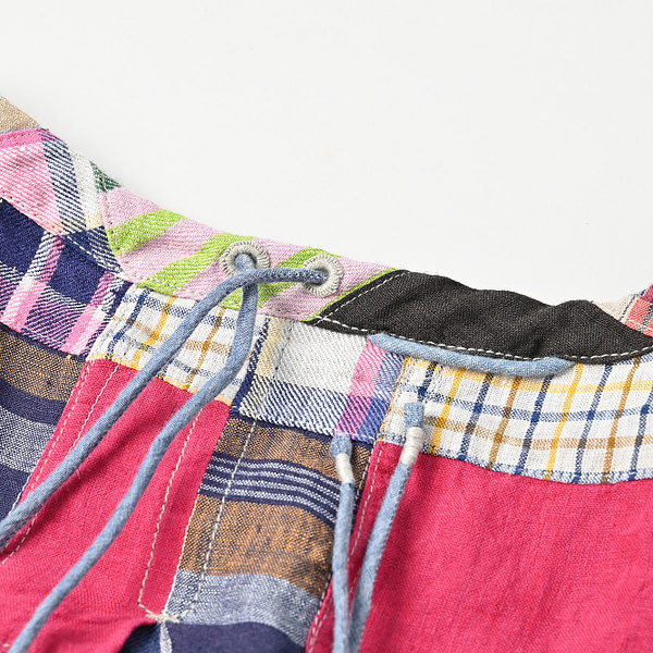 Indian Linen Patchwork Dress Blue Patchwork Detail