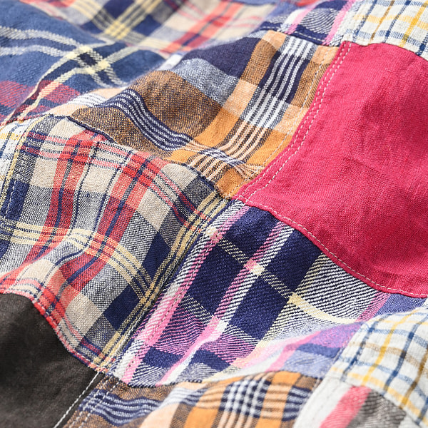 Indian Linen Patchwork Dress Blue Patchwork Detail