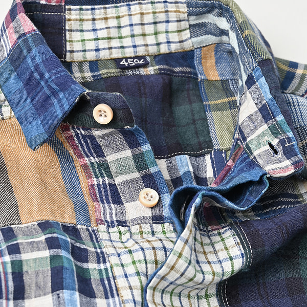Indian Linen Patchwork 908 Loafer Hiyoku Shirt Detail
