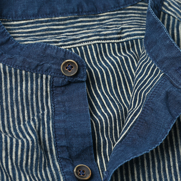 Indigo Hickory Tenjiku Grandpa Pull Shirt Detail