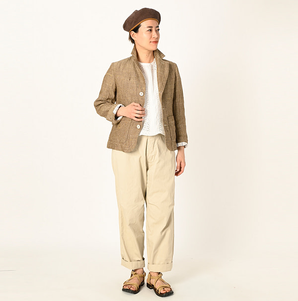 Linen Tweed Square Jacket Female Model