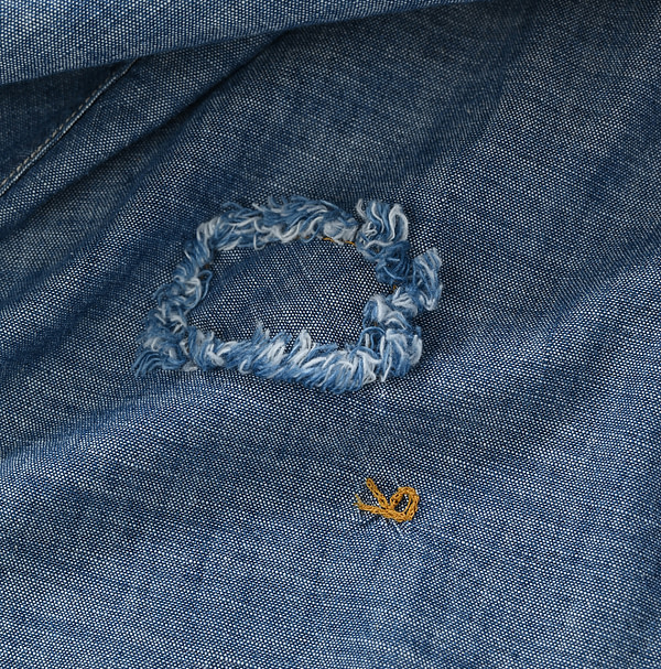 Dungaree Cotton Cutwork Cache-coeur Blouse Detail