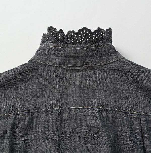 Dungaree Cotton Cutwork Frill Dress Detail