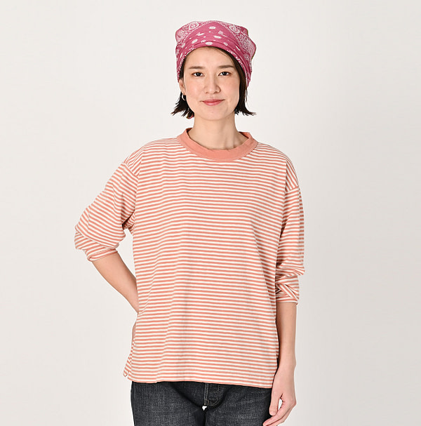 4545 Cotton Stripe 908 Ocean T-shirt Female Model