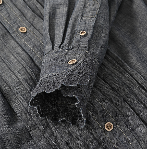 Dungaree Cotton Cutwork Frill Dress Detail