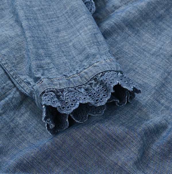Dungaree Cotton Cutwork Cache-coeur Blouse Detail