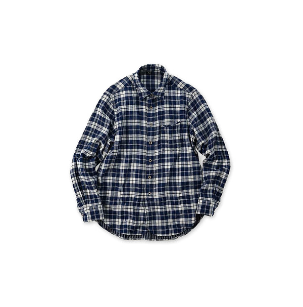 Indigo Fuwafuwa Double Woven 908 Loafer Shirt Plaid