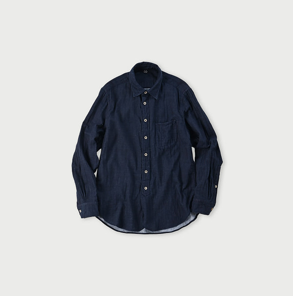 Indigo Fuwafuwa Double Woven 908 Loafer Shirt Solid Indigo