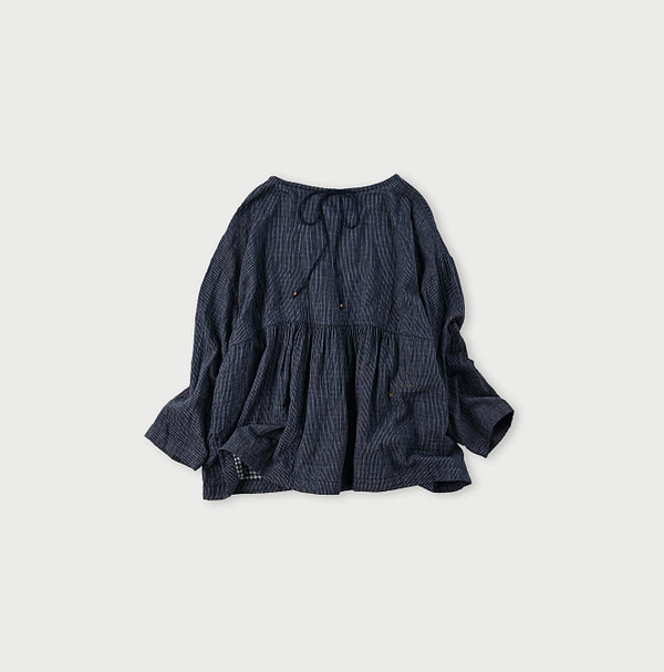 Indigo Fuwafuwa Double Woven Tiered Blouse Back