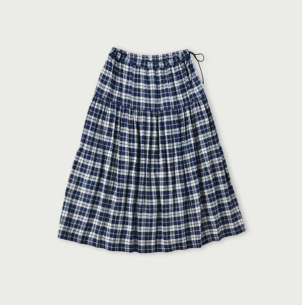 Indigo Fuwafuwa Double Woven Tiered Skirt Plaid