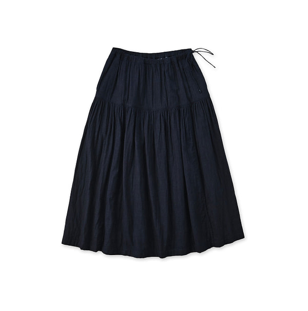 Indigo Fuwafuwa Double Woven Tiered Skirt Solid Indigo