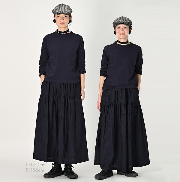 Indigo Fuwafuwa Double Woven Tiered Skirt Female Models