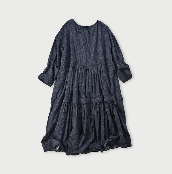 Indigo Fuwafuwa Double Woven Tiered Dress Back