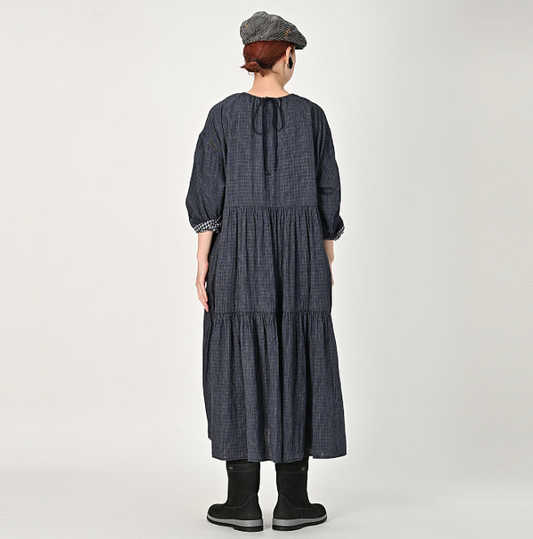 Indigo Fuwafuwa Double Woven Tiered Dress Female Model