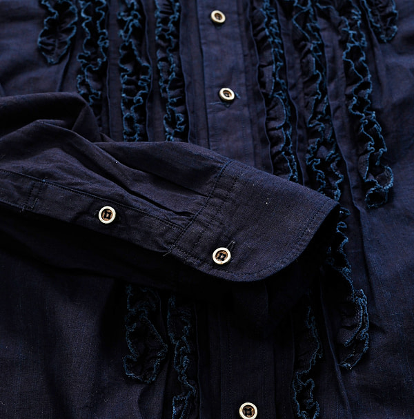 Indigo Supima Organic Baptiste Frill Petit Loafer Shirt Detail