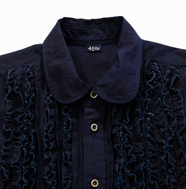 Indigo Supima Organic Baptiste Frill Petit Loafer Shirt Detail