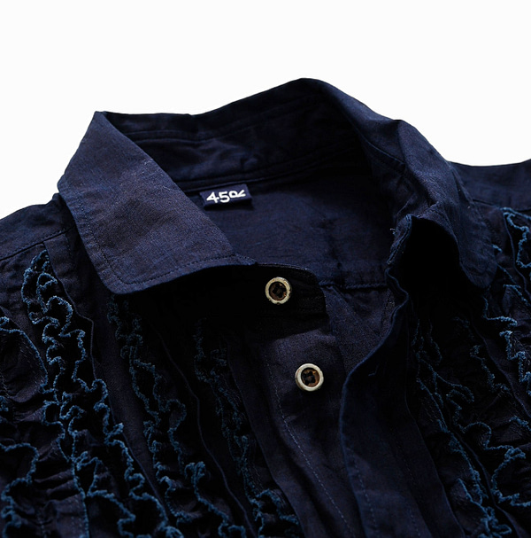 Indigo Supima Organic Baptiste Frill Petit Loafer Shirt Detail