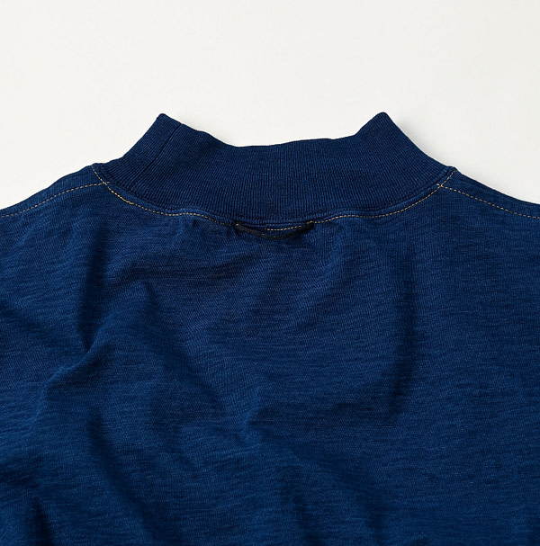 Indigo Dozume Tenjiku Yock Neck Big Slit T-shirt Detail