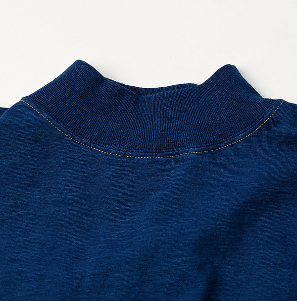 Indigo Dozume Tenjiku Yock Neck Big Slit T-shirt Detail