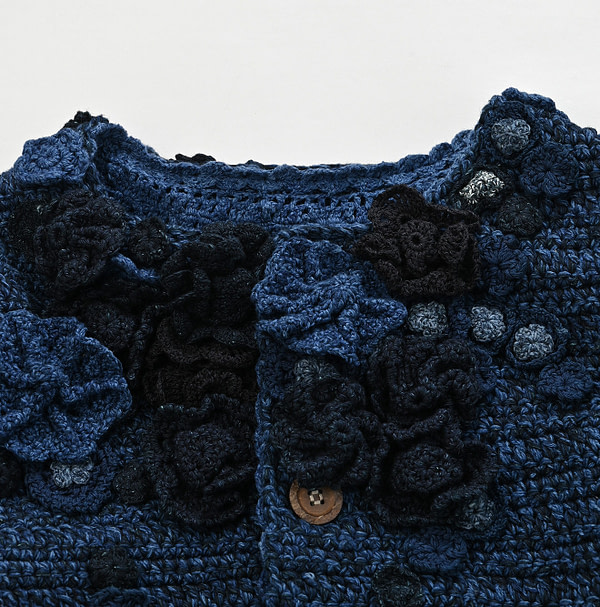 Indigo Crochet Flower Bolero Detail