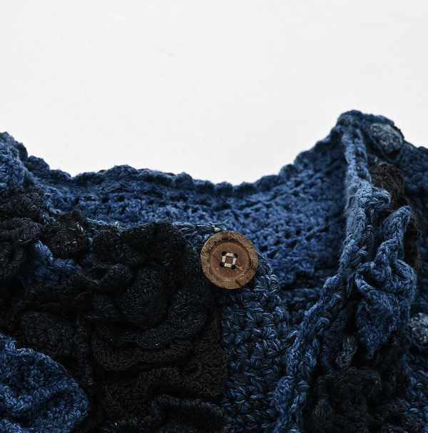 Indigo Crochet Flower Bolero Detail