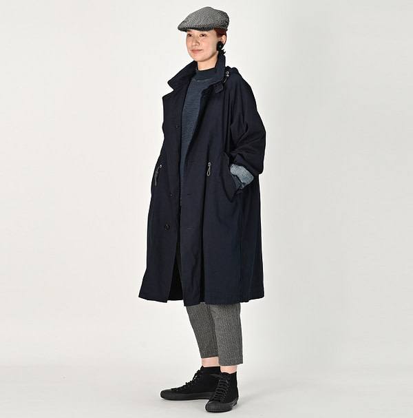 Indigo Thin High Density Gaba 908 Mods Soutien Collar Coat Female Model