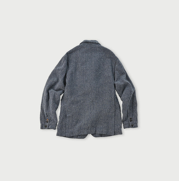 Indigo Cotton Linen Tweed Tyrol Jacket Back