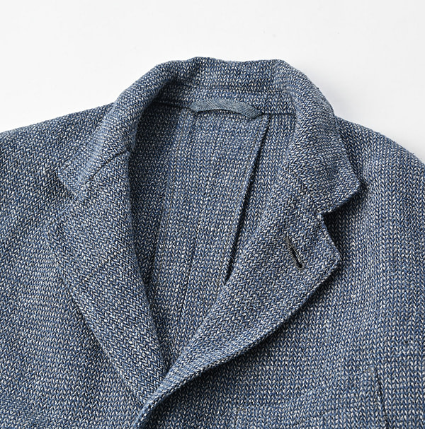 Indigo Cotton Linen Tweed Tyrol Jacket Detail