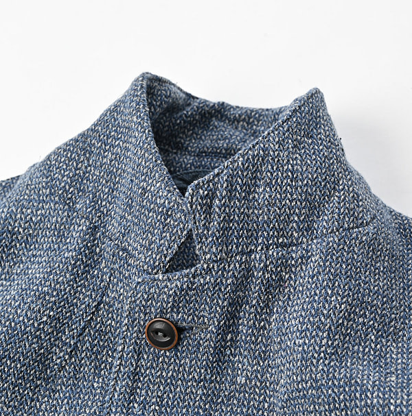 Indigo Cotton Linen Tweed Tyrol Jacket Detail