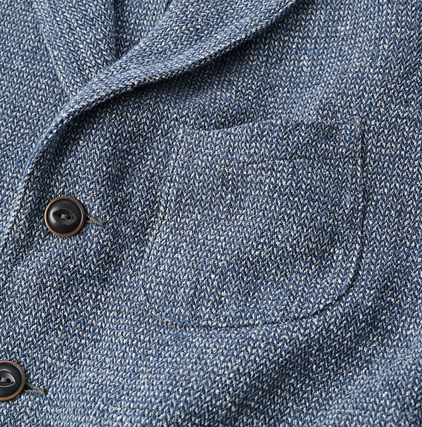 Indigo Cotton Linen Tweed Tyrol Jacket Detail