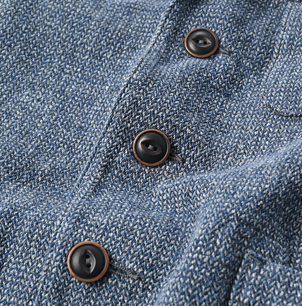 Indigo Cotton Linen Tweed Tyrol Jacket Detail