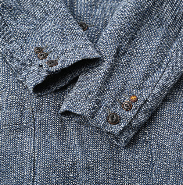 Indigo Cotton Linen Tweed Tyrol Jacket Detail