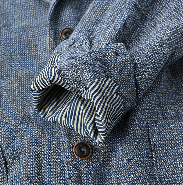 Indigo Cotton Linen Tweed Tyrol Jacket Detail