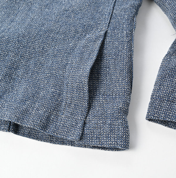 Indigo Cotton Linen Tweed Tyrol Jacket Detail