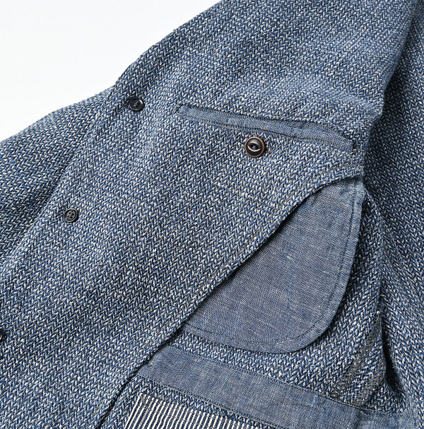 Indigo Cotton Linen Tweed Tyrol Jacket Detail