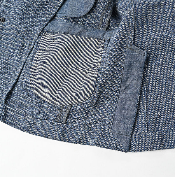 Indigo Cotton Linen Tweed Tyrol Jacket Detail