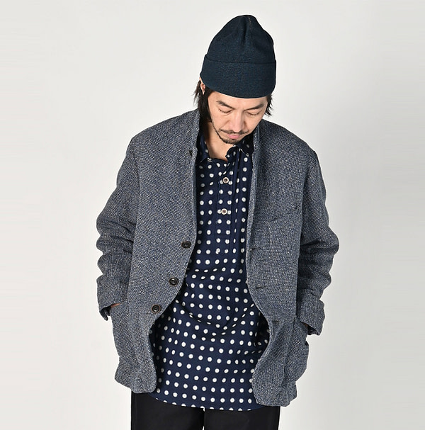 Indigo Cotton Linen Tweed Tyrol Jacket Male Model