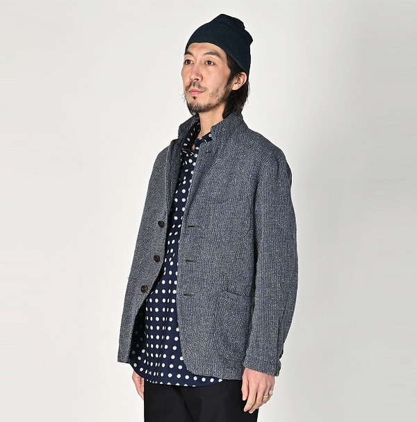 Indigo Cotton Linen Tweed Tyrol Jacket Male Model