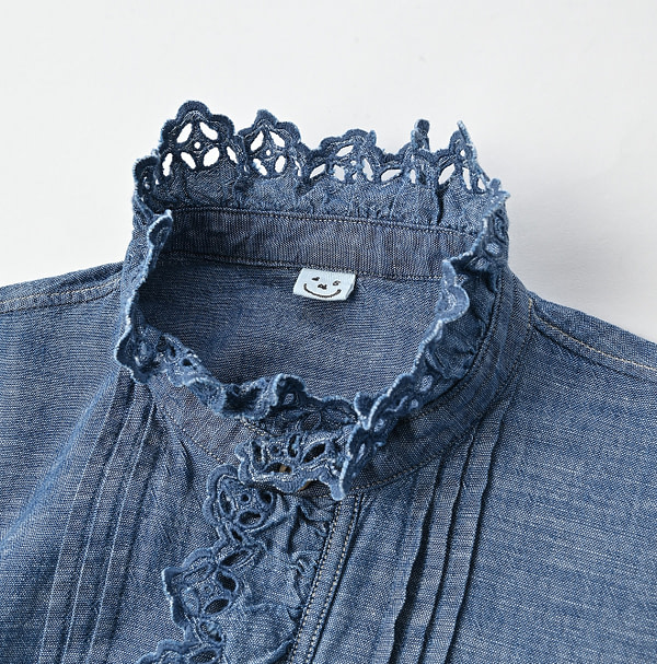 Dungaree Cutwork Frill Blouse Distressed Detail