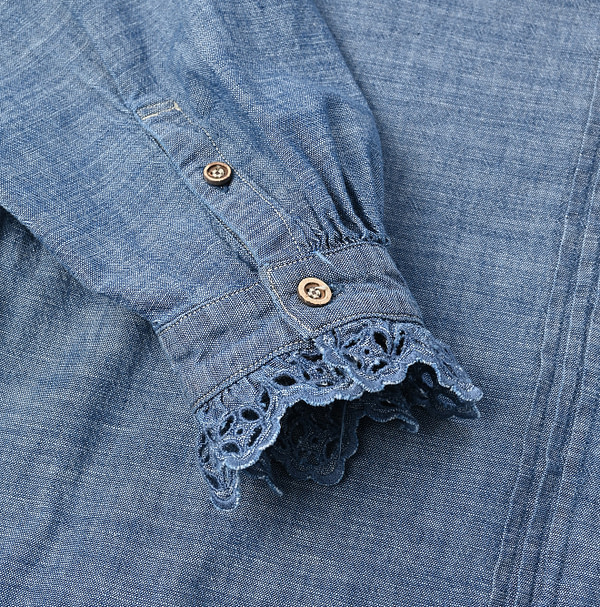 Dungaree Cutwork Frill Blouse Distressed Detail