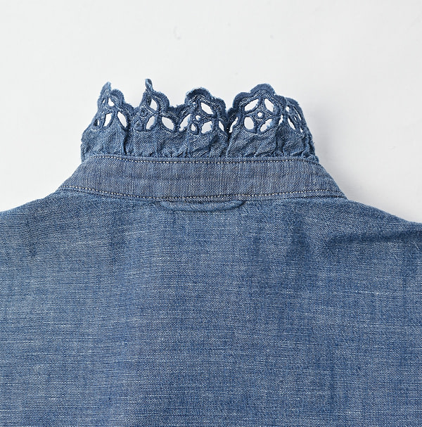 Dungaree Cutwork Frill Blouse Distressed Detail